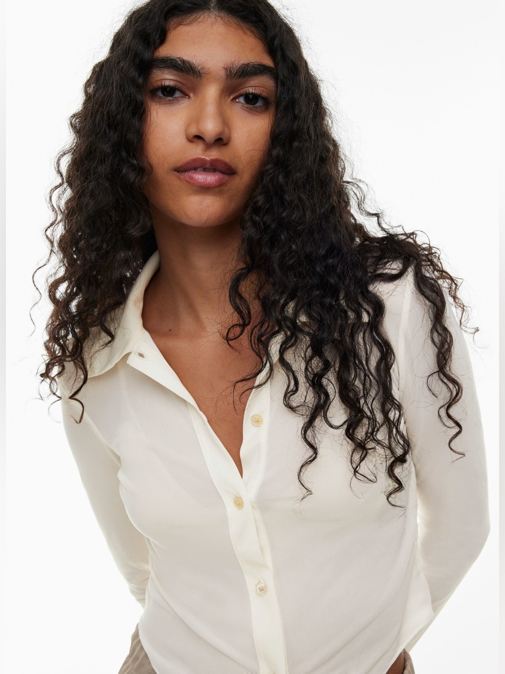 Wilfred Aritzia Pose Waist long sleeve sheer blouse top off white